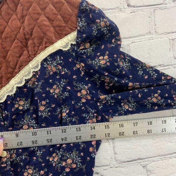 Gunne Sax Dress Vintage 70’s Prairie Girl Floral Print Lace High Collar XS Jr 5 - Picture 9 of 12